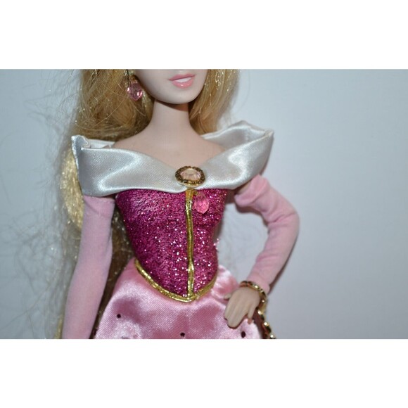 Disney Sleeping Beauty Princess Aurora Porcelain Doll 14" Brass Key Pink - Picture 4 of 11
